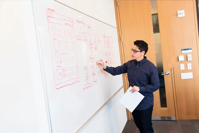 Ux designer wireframing on a board